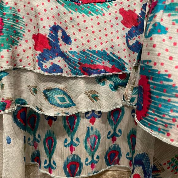 Johnny Was 100% Silk Tunic Top M | Ikat Print, Boho Resortwear, Made in India - Picture 4 of 7